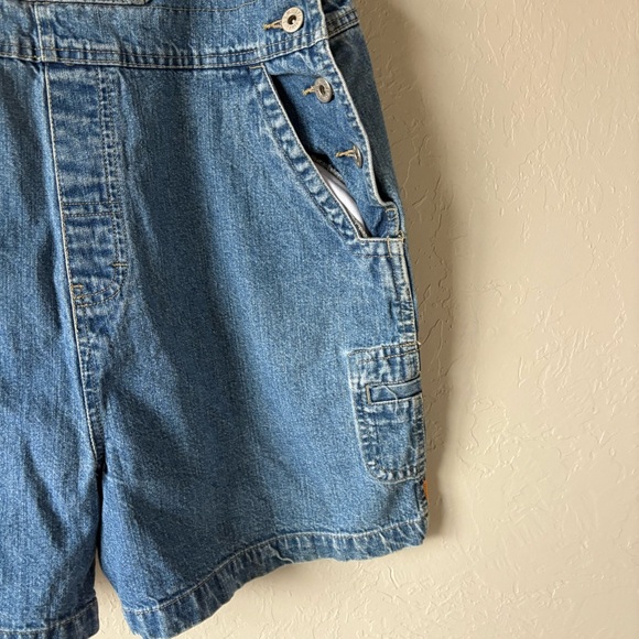 Vintage 90s B.U.M. Equipment Denim Short Overalls | Orange Mesh Lined | L - Picture 6 of 14